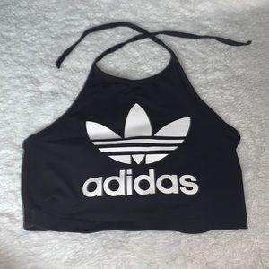 RARELY WORN!! adidas cropped tie back halter top size: xs